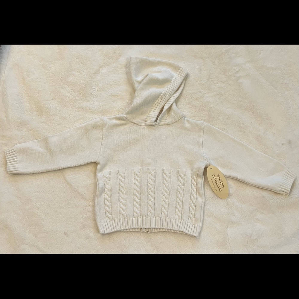 Cream Hooded Cable Cardigan- with zipper up the back